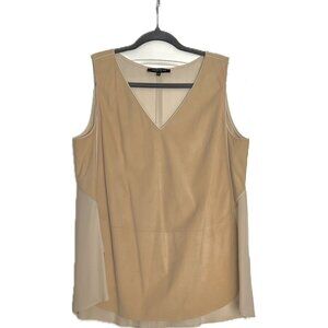 Lafayette 148 New York Lamb Suede and Silk light tan sleeveless blouse, Large